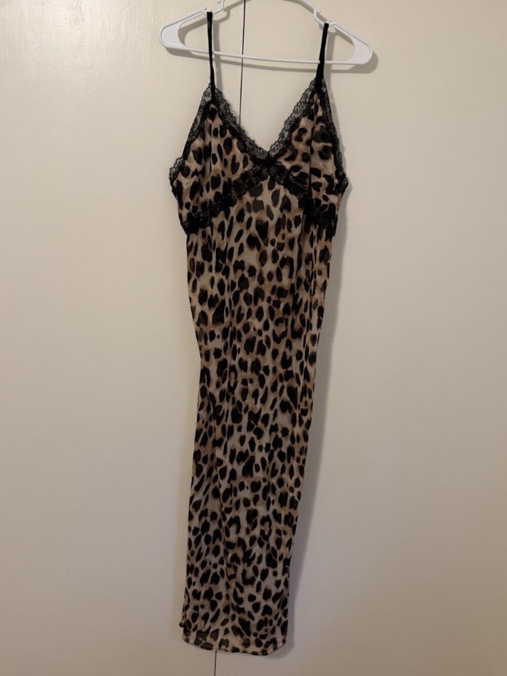 Victoria’s Secret XL Leopard Print Black Lace Long Slip Nightgown